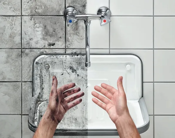 Ruke i lavabo prije i poslije pranja